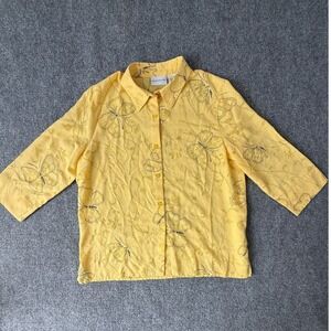 Alfred Dunner‎ Yellow Butterfly Embroidered Button Down Blouse Size 14
